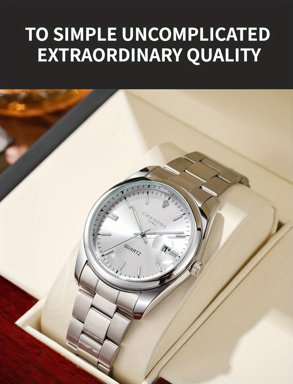 CHRONOS Vintage Men'S Quartz Watch with Calendar - 30.0meter Stainless Steel Strap, Round Zinc Alloy Case, Luminous Hands, Electronic Quartz Movement, Casual Business Style Wristwatch