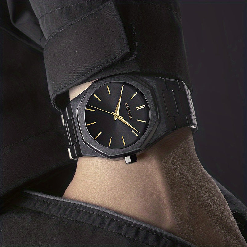 Elegante reloj de cuarzo para hombre con elegante correa de acero de aleación: esfera sencilla pero sofisticada para eventos sociales y empresariales, el regalo perfecto.
