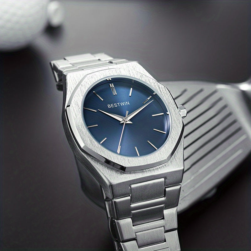 Elegante reloj de cuarzo para hombre con elegante correa de acero de aleación: esfera sencilla pero sofisticada para eventos sociales y empresariales, el regalo perfecto.