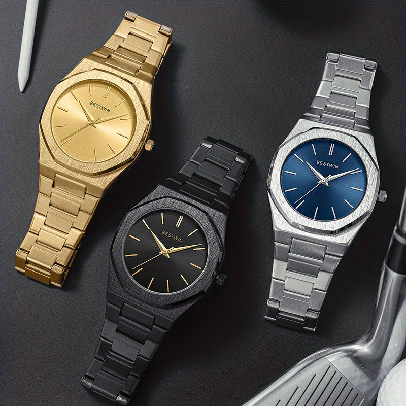 Elegante reloj de cuarzo para hombre con elegante correa de acero de aleación: esfera sencilla pero sofisticada para eventos sociales y empresariales, el regalo perfecto.