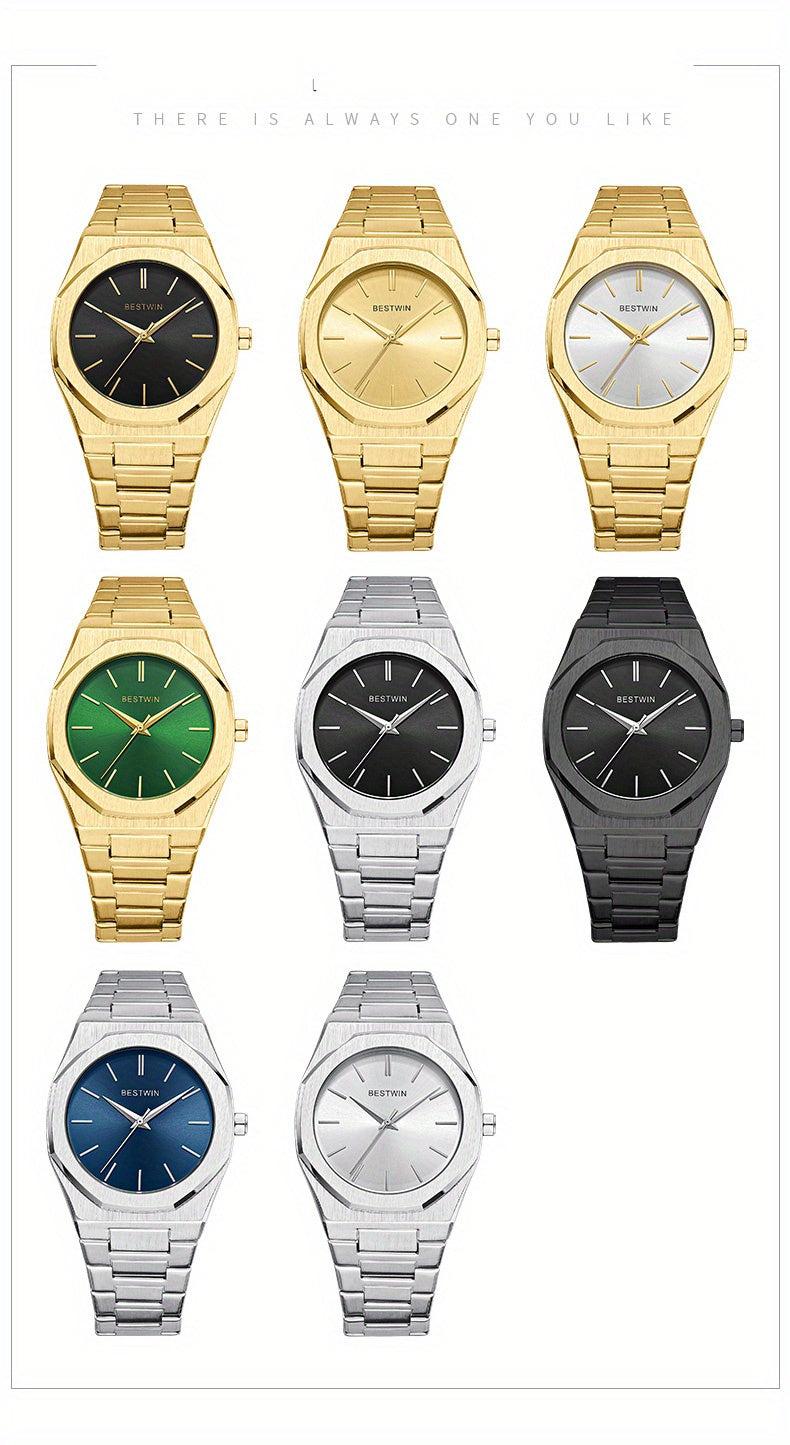 Elegante reloj de cuarzo para hombre con elegante correa de acero de aleación: esfera sencilla pero sofisticada para eventos sociales y empresariales, el regalo perfecto.