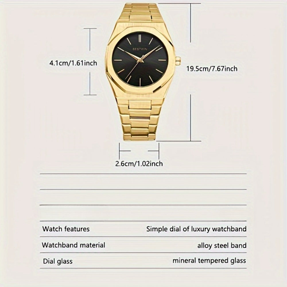 Elegante reloj de cuarzo para hombre con elegante correa de acero de aleación: esfera sencilla pero sofisticada para eventos sociales y empresariales, el regalo perfecto.