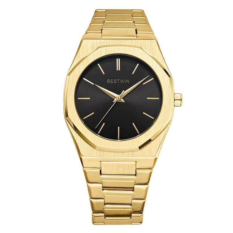 Elegante reloj de cuarzo para hombre con elegante correa de acero de aleación: esfera sencilla pero sofisticada para eventos sociales y empresariales, el regalo perfecto.