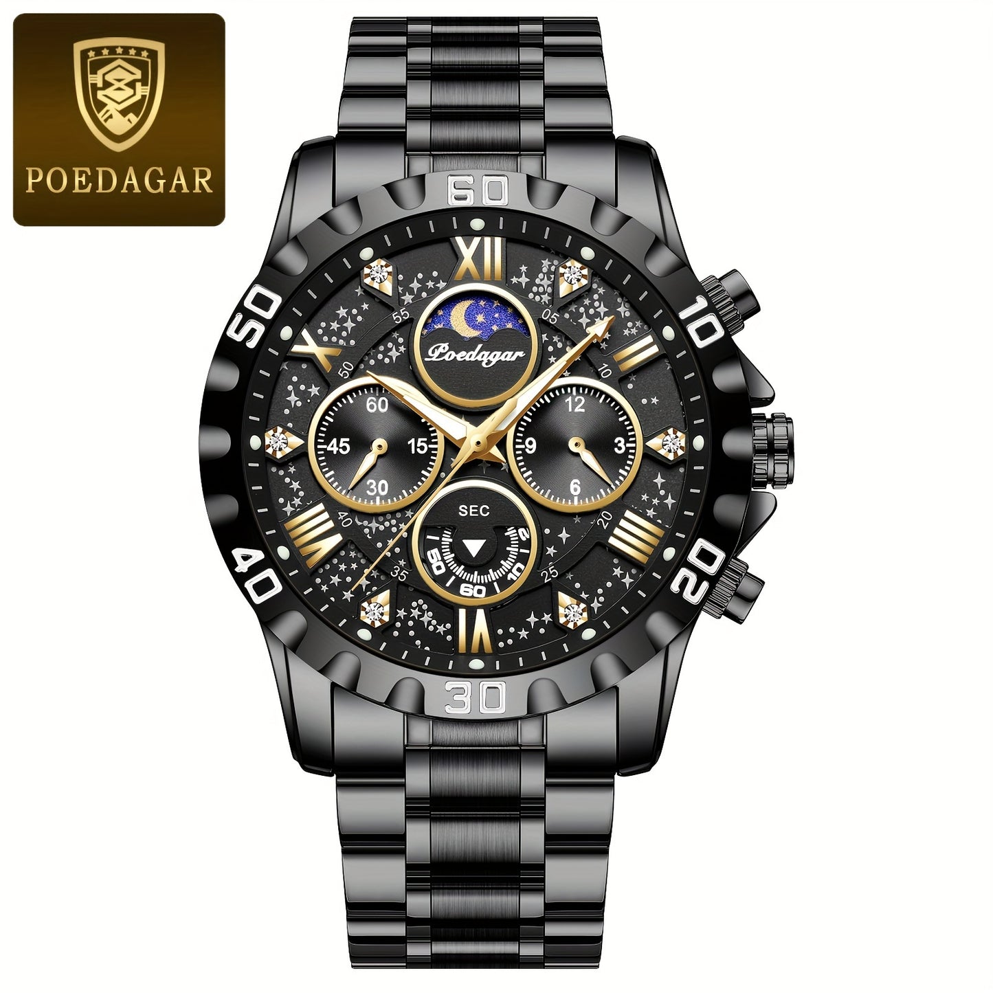 POEDAGAR 2024 - Reloj cronógrafo de cuarzo para hombre, nuevo modelo Business Executivo, resistente al agua, luz nocturna y correa de acero inoxidable.