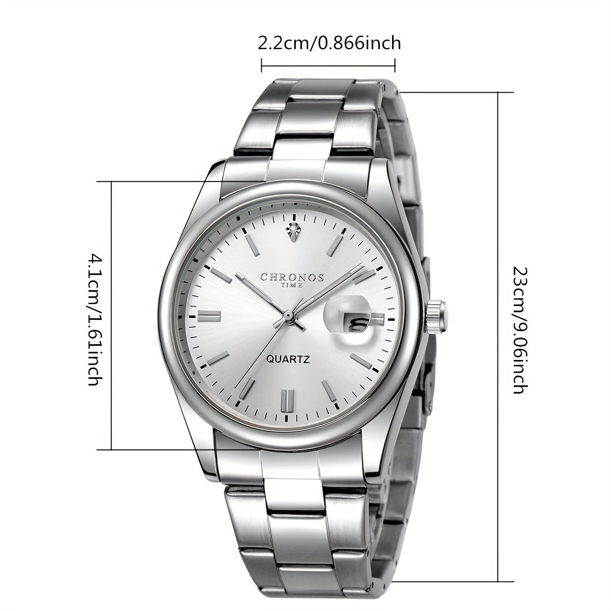 CHRONOS Vintage Men'S Quartz Watch with Calendar - 30.0meter Stainless Steel Strap, Round Zinc Alloy Case, Luminous Hands, Electronic Quartz Movement, Casual Business Style Wristwatch