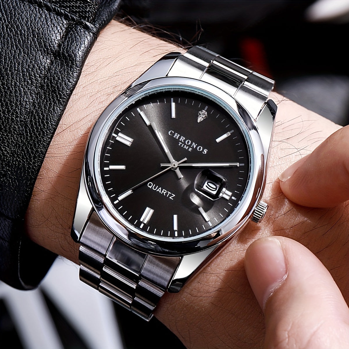 CHRONOS Vintage Men'S Quartz Watch with Calendar - 30.0meter Stainless Steel Strap, Round Zinc Alloy Case, Luminous Hands, Electronic Quartz Movement, Casual Business Style Wristwatch