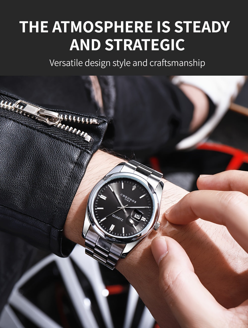 CHRONOS Vintage Men'S Quartz Watch with Calendar - 30.0meter Stainless Steel Strap, Round Zinc Alloy Case, Luminous Hands, Electronic Quartz Movement, Casual Business Style Wristwatch