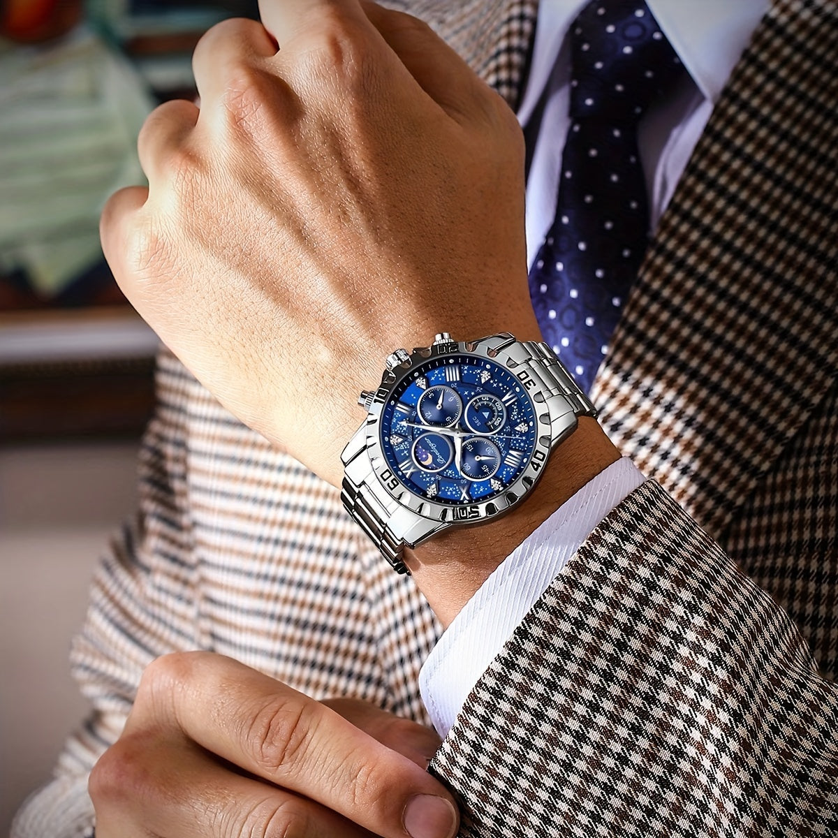 POEDAGAR 2024 - Reloj cronógrafo de cuarzo para hombre, nuevo modelo Business Executivo, resistente al agua, luz nocturna y correa de acero inoxidable.