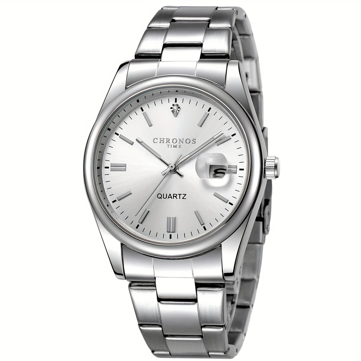 CHRONOS Vintage Men'S Quartz Watch with Calendar - 30.0meter Stainless Steel Strap, Round Zinc Alloy Case, Luminous Hands, Electronic Quartz Movement, Casual Business Style Wristwatch