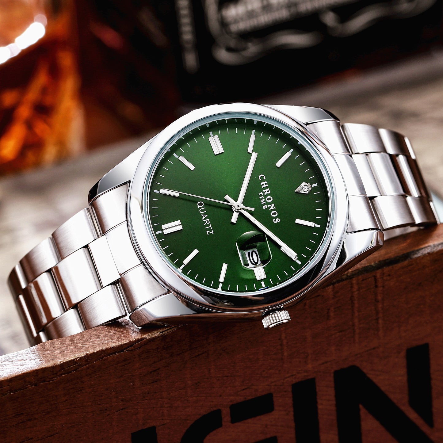 CHRONOS Vintage Men'S Quartz Watch with Calendar - 30.0meter Stainless Steel Strap, Round Zinc Alloy Case, Luminous Hands, Electronic Quartz Movement, Casual Business Style Wristwatch