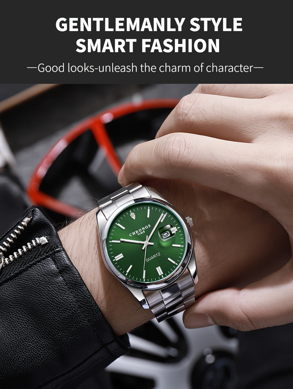 CHRONOS Vintage Men'S Quartz Watch with Calendar - 30.0meter Stainless Steel Strap, Round Zinc Alloy Case, Luminous Hands, Electronic Quartz Movement, Casual Business Style Wristwatch
