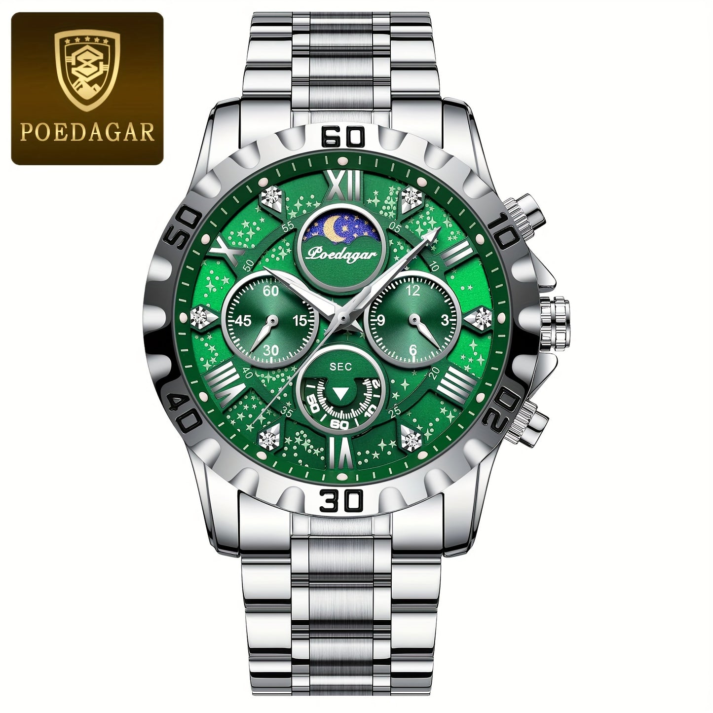 POEDAGAR 2024 - Reloj cronógrafo de cuarzo para hombre, nuevo modelo Business Executivo, resistente al agua, luz nocturna y correa de acero inoxidable.