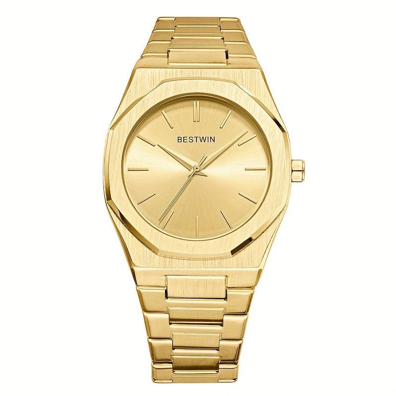 Elegante reloj de cuarzo para hombre con elegante correa de acero de aleación: esfera sencilla pero sofisticada para eventos sociales y empresariales, el regalo perfecto.