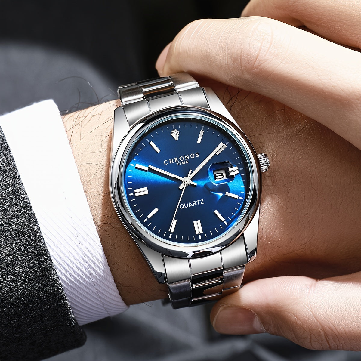 CHRONOS Vintage Men'S Quartz Watch with Calendar - 30.0meter Stainless Steel Strap, Round Zinc Alloy Case, Luminous Hands, Electronic Quartz Movement, Casual Business Style Wristwatch
