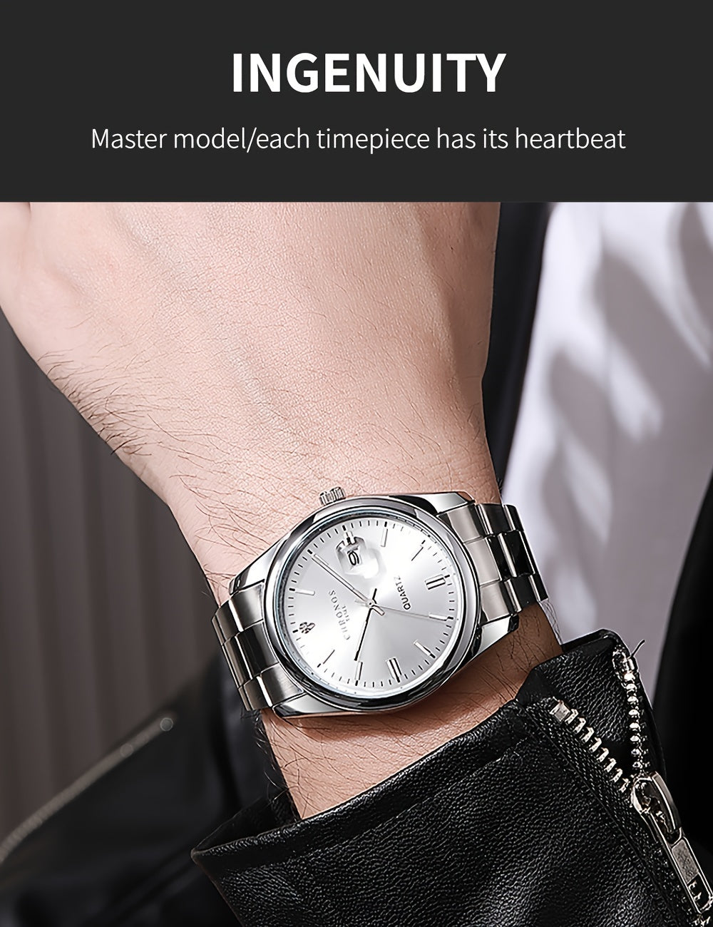 CHRONOS Vintage Men'S Quartz Watch with Calendar - 30.0meter Stainless Steel Strap, Round Zinc Alloy Case, Luminous Hands, Electronic Quartz Movement, Casual Business Style Wristwatch
