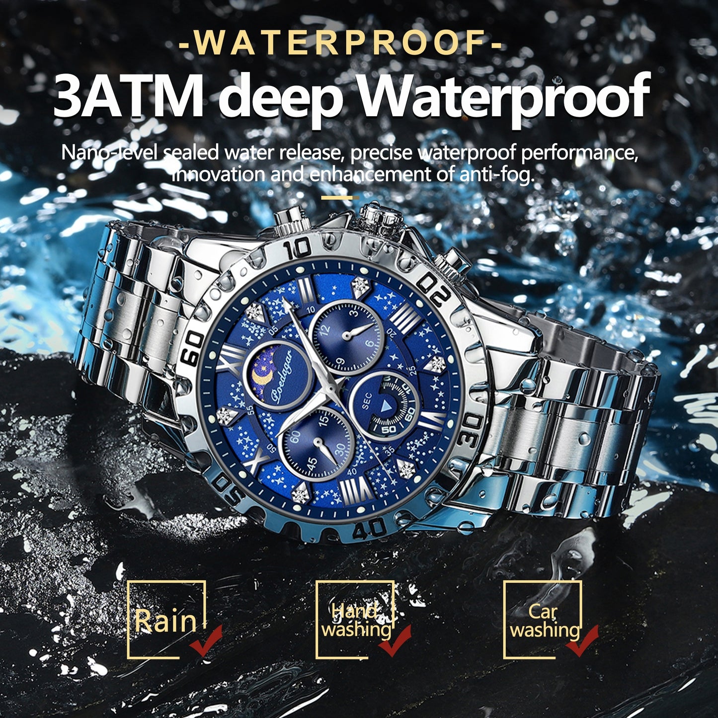 POEDAGAR 2024 - Reloj cronógrafo de cuarzo para hombre, nuevo modelo Business Executivo, resistente al agua, luz nocturna y correa de acero inoxidable.