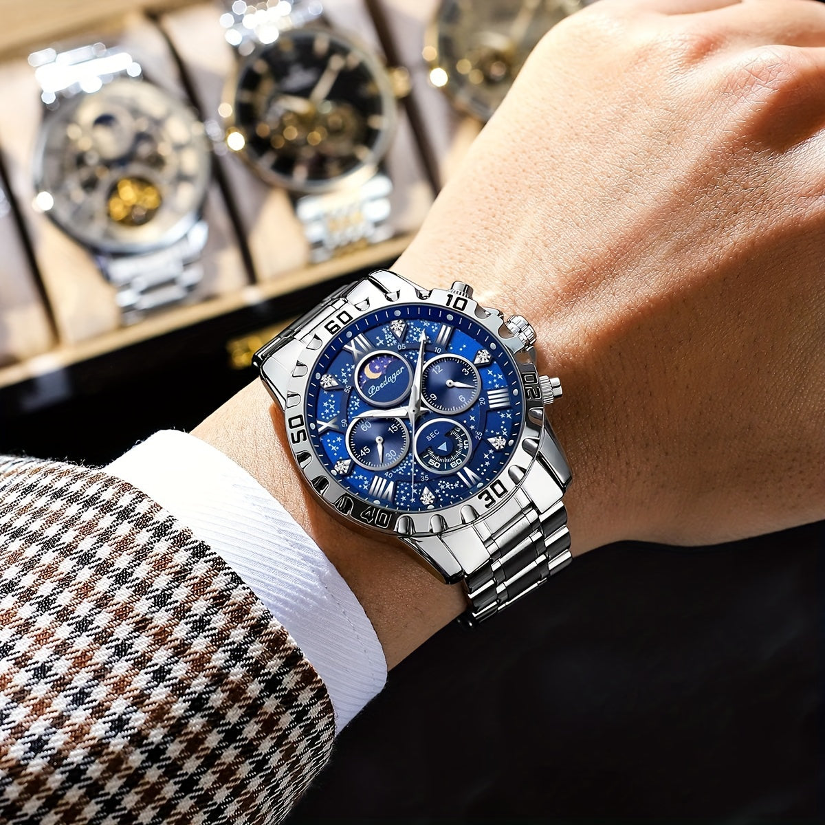 POEDAGAR 2024 - Reloj cronógrafo de cuarzo para hombre, nuevo modelo Business Executivo, resistente al agua, luz nocturna y correa de acero inoxidable.