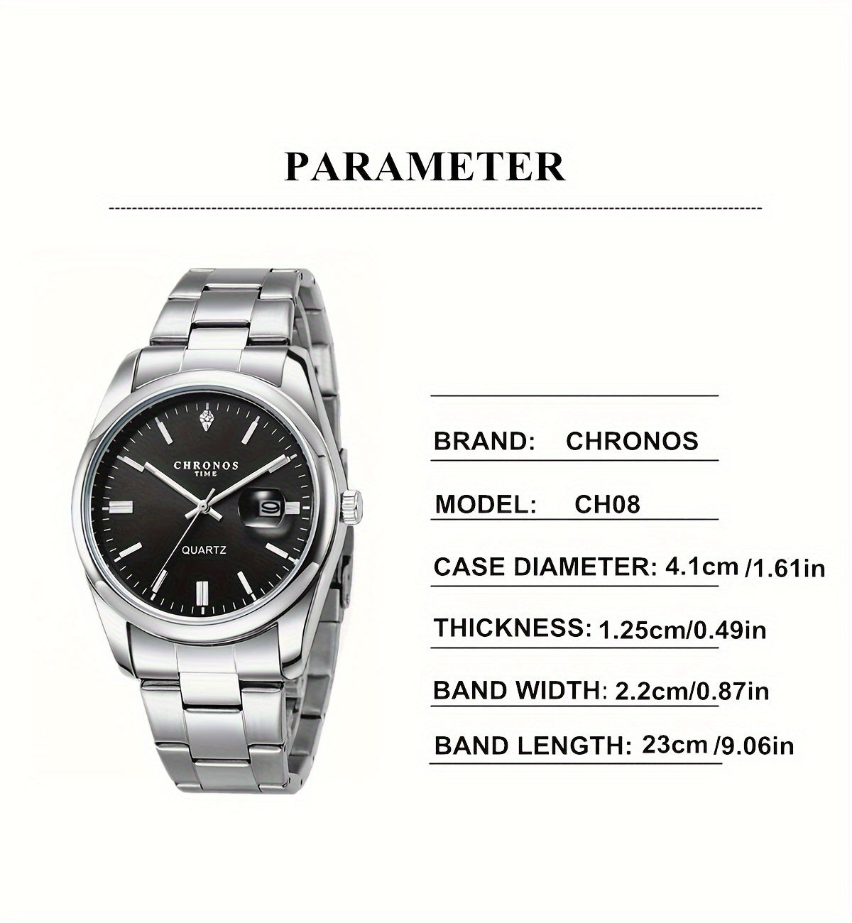 CHRONOS Vintage Men'S Quartz Watch with Calendar - 30.0meter Stainless Steel Strap, Round Zinc Alloy Case, Luminous Hands, Electronic Quartz Movement, Casual Business Style Wristwatch