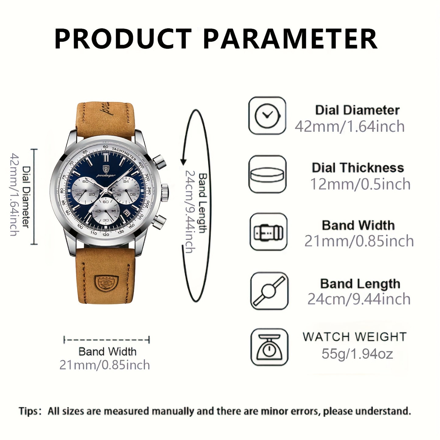 Reloj de cuarzo informal de lujo para hombre, resistente al agua, con calendario luminoso y correa de piel sintética, esfera redonda - POEDAGAR