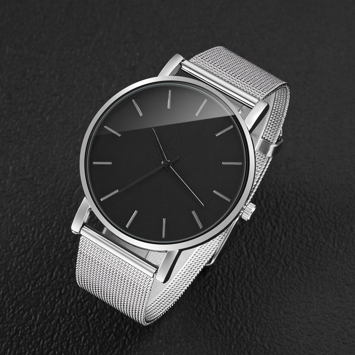 Conjunto de reloj de cuarzo con correa de malla de moda para hombre