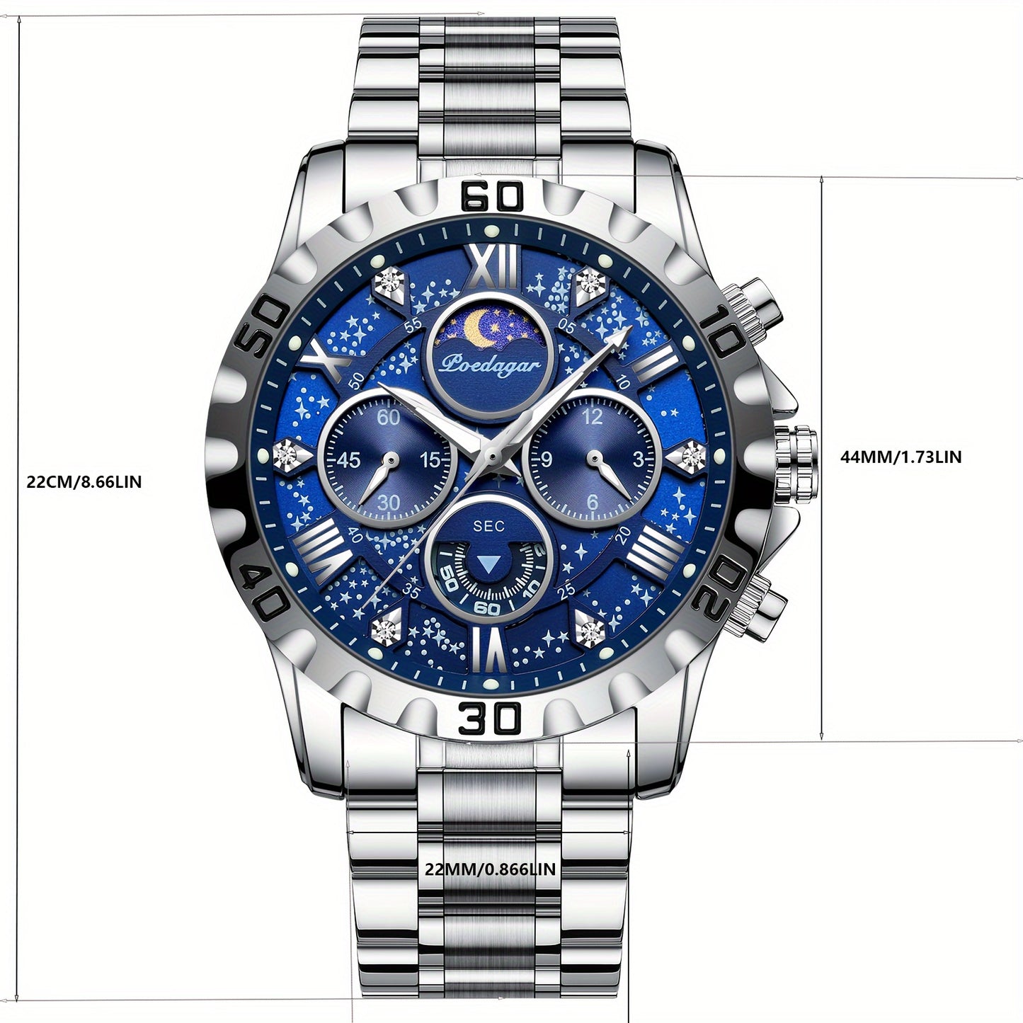 POEDAGAR 2024 - Reloj cronógrafo de cuarzo para hombre, nuevo modelo Business Executivo, resistente al agua, luz nocturna y correa de acero inoxidable.